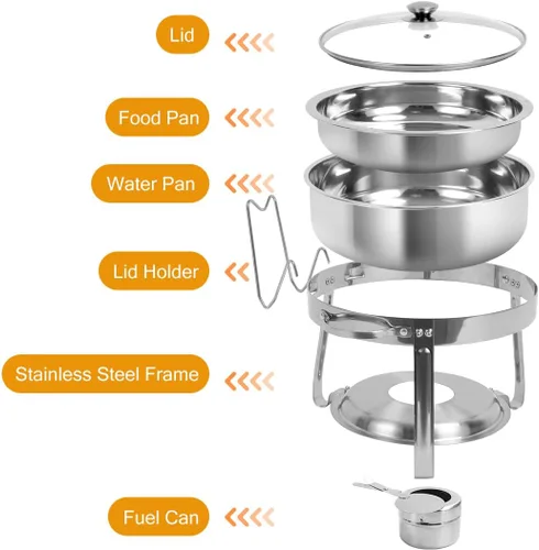 Vista 4 de Chafing Dish Buffet Set 2 Pack, 4 QT Stainless Steel Round Chafing Dishes for Buffet, Food Warmers with Glass Lid & Lid Holder For Parties Buffet