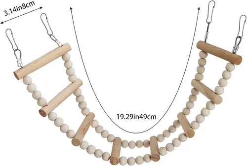 Vista 6 de Puente de escalera para pájaros, juguetes de madera para escalada y columpio, accesorios de jaula para pájaros, ratas, loros, hámster, ardilla