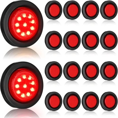 Treela 16 luces LED marcadoras de 2 pulgadas, 10 luces LED redondas para remolque, impermeables, selladas con ojales de goma de montaje empotrado, 2