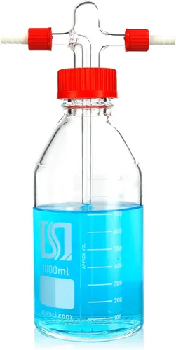 Vista 10 de ALWSCI Botella de lavado de gas de laboratorio, vidrio de 8.5 fl oz, botella de búfer de laboratorio graduada, cabeza Drechsel GL45 con disco