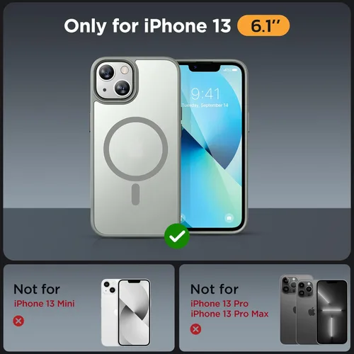 Vista 771 de Miracase - Funda magnética para iPhone 13 de 6.1 pulgadas (compatible con MagSafe) (con 2 protectores de pantalla), protección de grado militar