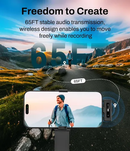 Vista 6 de Micrófono Lavalier inalámbrico para USB-C, micrófono de clip Plug & Play con reducción activa de ruido, batería de larga duración, amplia