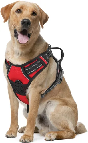 Vista 15 de MoNiBloom Arnés reflectante para perro, arnés de chaleco sin tirones con asa, arnés ajustable y acolchado suave para mascotas para perros grandes