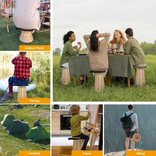 Vista 3 de Taburete plegable, taburete plegable con cojín de poliuretano, taburete plegable portátil de 12 niveles y capacidad de carga de 500 libras, silla