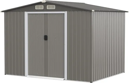 Vista 7 de IRONMAX Cobertizo de almacenamiento para exteriores con piso, cobertizo de jardín grande de acero galvanizado de 8 x 6 pies con puertas correderas
