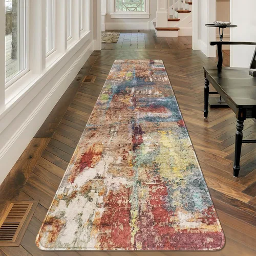 Vista 21 de famibay Alfombra de pasillo de 2 x 10, moderna para pasillos, antideslizante, alfombras de cocina lavables, alfombra de pasillo suave abstracta