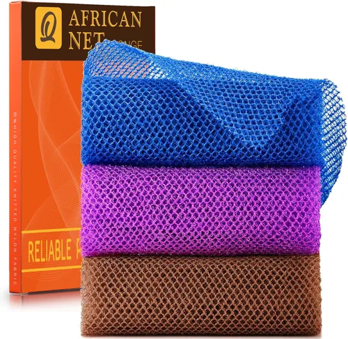 Vista 36 de Juego de ducha exfoliante de 3 piezas de red africana de estilo brillante, esponjas de baño largas para una piel suave y refrescada, el exterior