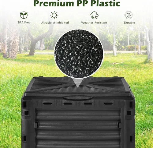 Vista 5 de Happygrill Contenedor de compostaje para exteriores, caja de compostaje con tapa superior con pestillo, compostador de 80 galones para desechos
