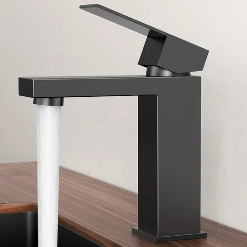KES Grifo de Baño Negro de un Solo Agujero, Grifo de Lavabo de Acero Inoxidable con Una Manija, Mate Negro Certificado cUPC, L3156ALFF12-BK
