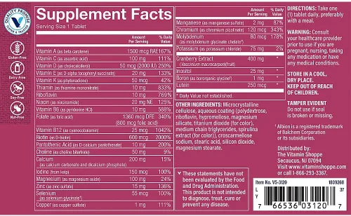 Vista 3 de The Vitamin Shoppe Multivitamínico Once Daily para mujer sin hierro 2,000 UI de vitamina D3, suplemento multimineral Apoya la producción
