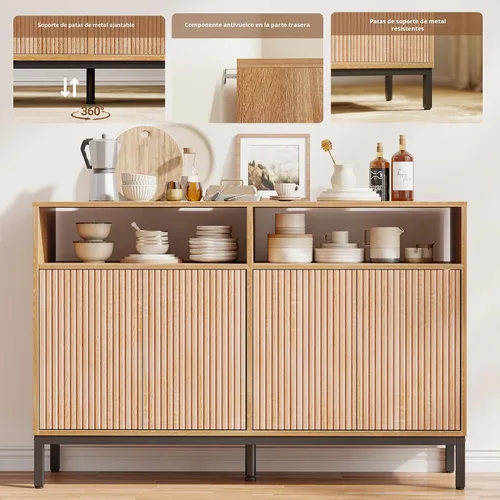 Vista 6 de [Usado] Mericonia Aparador Buffet Gabinete Almacenamiento, Consola de madera moderna acanalada Credenza