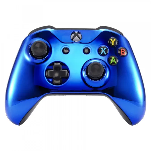 eXtremeRate Chrome Blue Edition Front Housing Shell for Xbox One Wireless Controller Model 1708, Replacement Custom Faceplate Cover for Xbox One S &