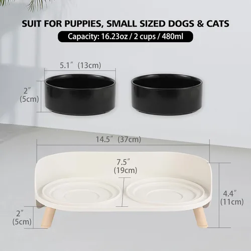 Vista 2 de Juego de Cuencos Elevados de Cerámica para Gatos - Platos Dobles Elevados para Alimentos y Agua - Soporte Antideslizante y Resistente a Salpicaduras