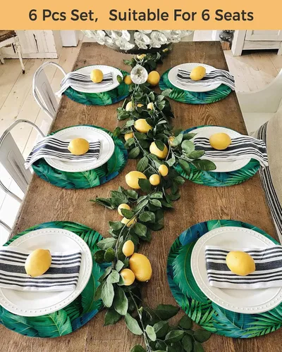 Vista 8 de Round Placemats Set of 4 Tropical Plants Place Mats Washable Woven Placemat Monstera Leaf Circle Braided Heat Resistant Table Mat for Kitchen Dining