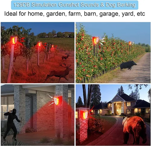 Vista 6 de Paquete de 2 luces solares de seguridad, impermeables, PIR 6 LED, sensor de movimiento, luz intermitente, sonidos de disparo de 129 dB y advertencia