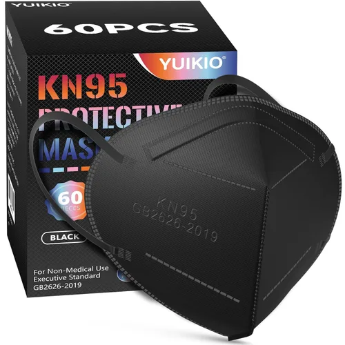 Máscara facial KN95, paquete de 60 máscaras protectoras de copa, 5 capas de filtro de seguridad contra PM2.5 mascarillas respiradoras KN95