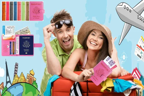 Vista 6 de Funda para pasaporte de piel con bloqueo RFID accesorios de viaje para mujeres y hombres