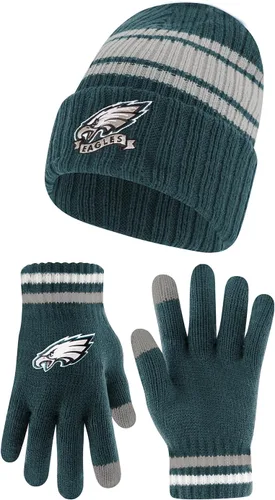 Vista 17 de Ultra Game Gorro de punto de invierno para jóvenes de la NFL, con cálidos guantes de pantalla táctil con rayas