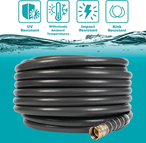 Vista 3 de Gilmour Flexogen Heavy Duty - Manguera de jardín resistente, 5/8 pulgadas x 100 pies, acoplamientos de latón a prueba de fugas, diseño de 8 capas