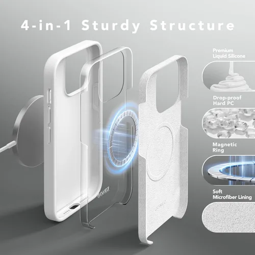 Vista 255 de GONEZ Funda magnética para iPhone 14, compatible con Magsafe, con protector de pantalla + protector de cámara, forro de microfibra antiarañazos