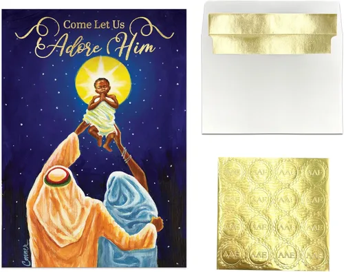 Vista 8 de African American Expressions - Juego de tarjetas navideñas en relieve en caja - Diseños de temporada inspiradores - Juego de 15 (5x7) tarjetas