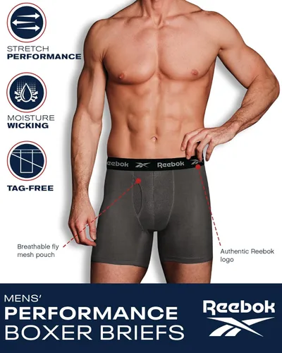 Vista 2 de Reebok Men's Boxer Briefs - 8 Pack Performance Mens Underwear Boxer Briefs with Fly Pouch - Underwear for Men Pack (S-XL)