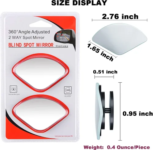 Vista 5 de Espejo retrovisor convexo ajustable 360 de vidrio HD, sin marco, para automóviles, camiones y SUV, 2 piezas en forma de ventilador grande