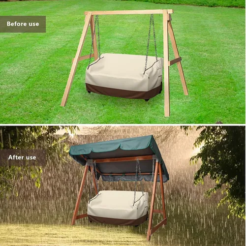 Vista 5 de Funda para columpio de porche, 56 x 32 x 25 pulgadas, funda impermeable para muebles de patio, jardín, protección para todo tipo de clima (beige)