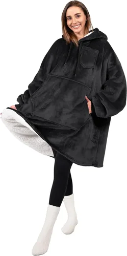 Vista 4 de PAVILIA Manta con Capucha para Mujeres, Manta de Sherpa Usable para Hombres, Sudadera de Gran Tamaño Acogedora, Sudadera con Capucha