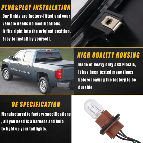 Vista 4 de Boine Luz trasera compatible con Chevy Silverado 1500 2500HD 3500HD 2007 2008 2009 2010 2011 2012 2013 2014 lado del conductor y pasajero, bombilla