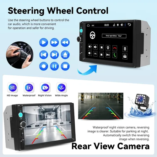 Vista 4 de Estéreo para automóvil de doble DIN de 7 pulgadas, pantalla táctil Bluetooth manos libres, radio de coche manos libres, 2 DIN, reproductor MP5