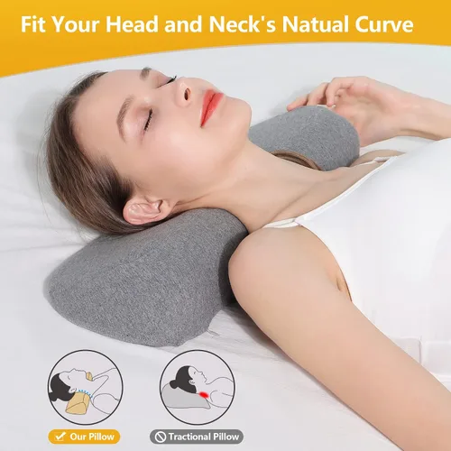 Vista 3 de Almohadas Cervicales para Alivio del Dolor al Dormir, Almohada de Soporte de Cuello de Espuma Viscoelástica y Respaldo de Cuello para Alivio