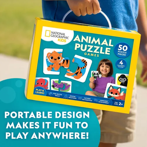 Vista 6 de National Geographic Kids Animal Puzzle Games – 50 Matching Puzzle Cards, 4 Educational Matching Games, Portable Early Learning Game Set with Play &