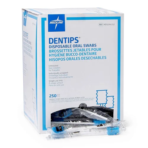 Medline Dentips Hisopos orales desechables, para adultos, sin tratar, azul, 500 unidades