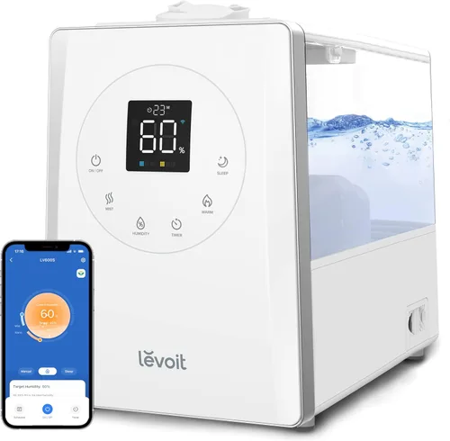 Vista 9 de LEVOIT Humidificadores evaporativos para dormitorio de bebé, filtros dobles de aire y agua, sensor separado, sin luz azul para luz nocturna