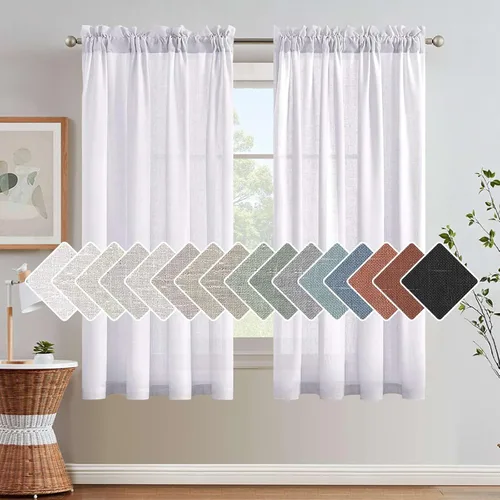 Vista 26 de H.VERSAILTEX Cortinas texturizadas de lino con filtro de luz para sala de estar, tratamiento de ventanas, cortinas naturales y duraderas