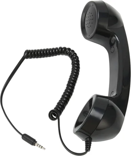 Goshyda Teléfono retro vintage, receptor de teléfono celular, micrófono con altavoz para teléfonos móviles, computadoras (negro con correa ajustable)