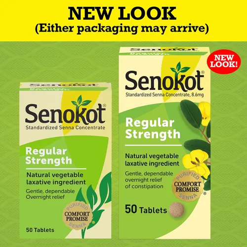 Vista 2 de Senokot Regular Strength, 50 Tabletas, Laxante de Senna para Alivio del Estreñimiento en Adultos
