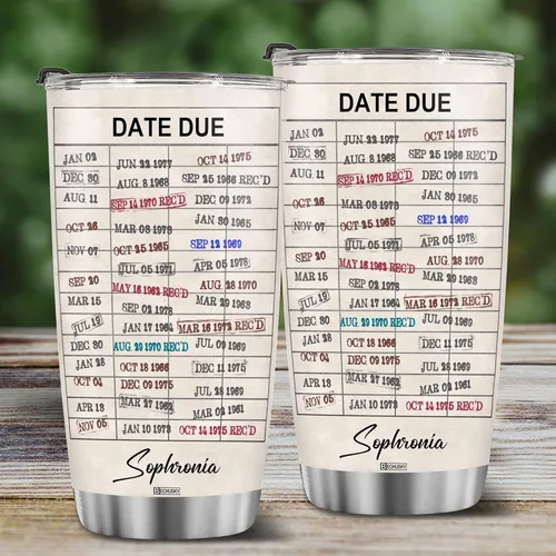 Vista 3 de BECHUSKY Tarjeta de fecha de vencimiento de biblioteca personalizada para biblioteca, tarjeta de fecha de vencimiento, vaso de viaje, regalo