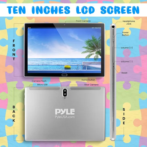 Vista 5 de Pyle Tablet infantil con lápiz capacitivo, 7 tabletas Android con pantalla HD de 1080p, cámara dual, compatibilidad WiFi, procesador de cuatro