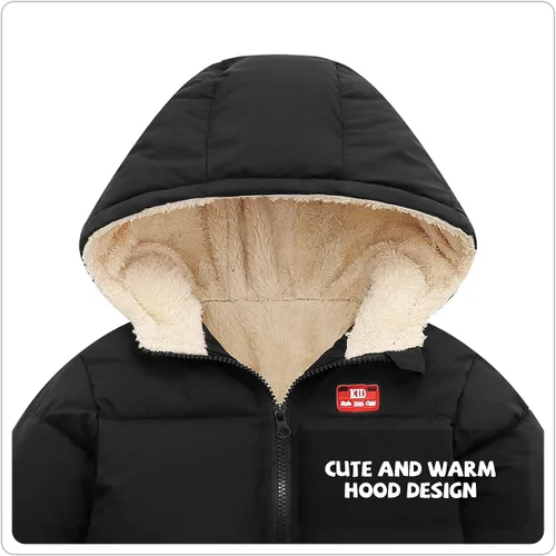 Vista 4 de Abrigo de forro polar para bebé niña de invierno con capucha, chaqueta acolchada para niño pequeño Negro1