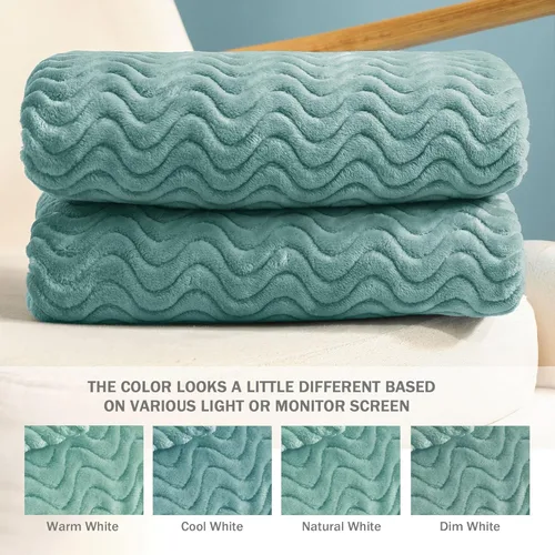 Vista 8 de Exclusivo Mezcla King Blanket for Bed, Cozy Lightweight Fleece Blankets for All Season, Decorative Giftable Fuzzy Plush Wave Textured Suitable for