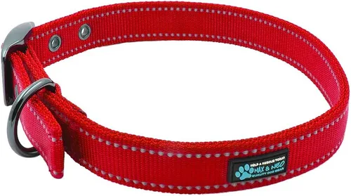 Vista 2 de Max y Neo Max reflectante hebilla metálica – Collar de perro donamos un cuello para un perro Rescue de cada Collar Se Vende, L, Rojo