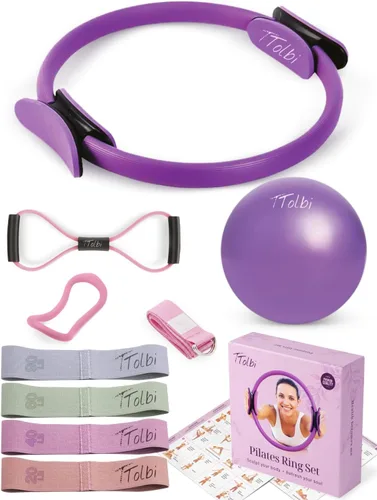 TTolbi Equipo de Pilates - Juego de anillo y pelota de Pilates 10 en 1 | Kit esencial de Pilates para el hogar para mujeres y accesorios para