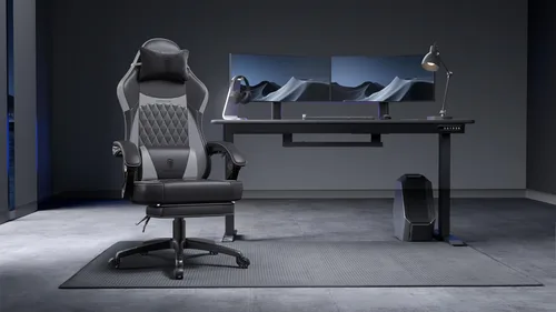 Vista 26 de Dowinx Silla de juegos con cojín de resorte de bolsillo, silla ergonómica para computadora con masaje lumbar y reposapiés para adultos, silla