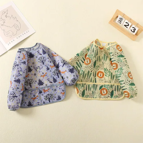 Vista 3 de Paquete de 3 baberos de manga larga, bata de bebé para comer de 6 a 30 meses, baberos reutilizables para bebés y niños pequeños