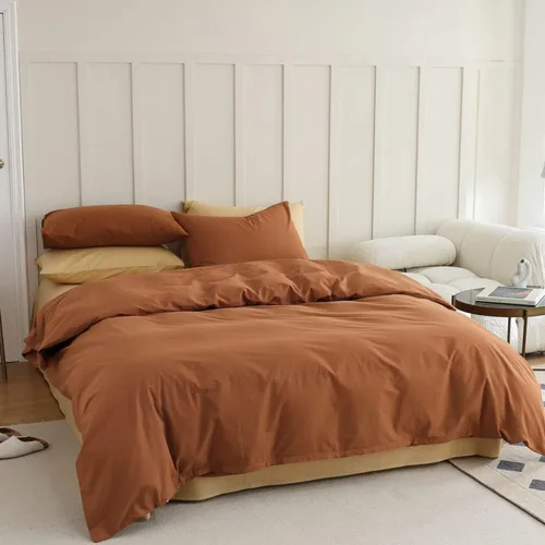 Vista 423 de CLOTHKNOW Juego de edredón de 3 piezas a cuadros color beige óxido, tamaño Full, juego de ropa de cama de cuadros edredón terracota con 2 fundas