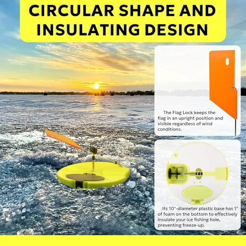 Vista 5 de SF Punta de pesca en hielo plegable con banderas de poste naranja/10.6'' Accesorios de pesca en hielo térmicos a prueba de congelación con banderas