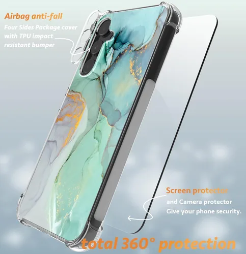 Vista 2 de Funda para Samsung Galaxy A54 5G con protector de pantalla + protector de lente de cámara, [mármol delgado] +