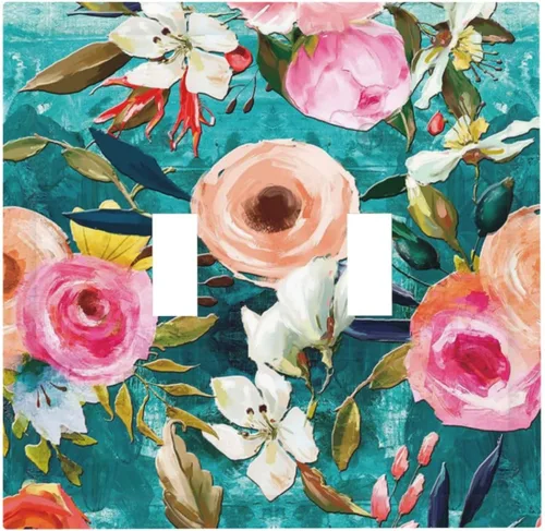 Vista 23 de Cubierta de Interruptor de Luz de Estilo Boho Vintage de los 70 Sol Arcoíris Champiñón Floral Rocker Individual 1 Gang Cubierta de Enchufe